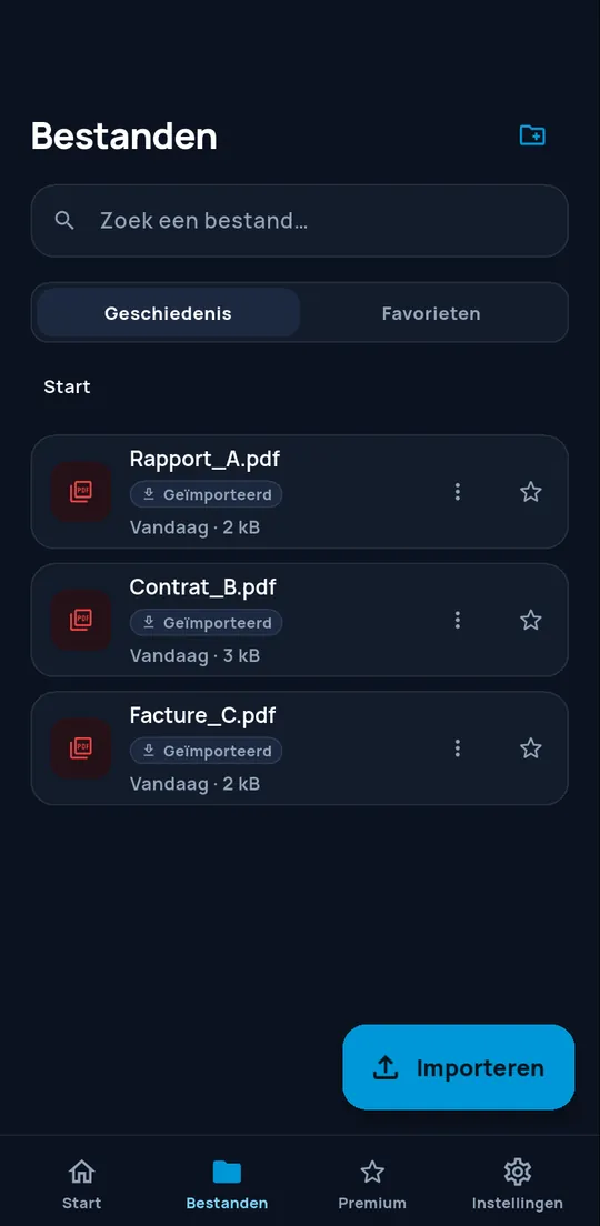Scherm Bestanden met de lokale geschiedenis
