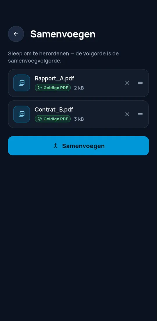 Scherm Samenvoegen met twee gecontroleerde PDF’s