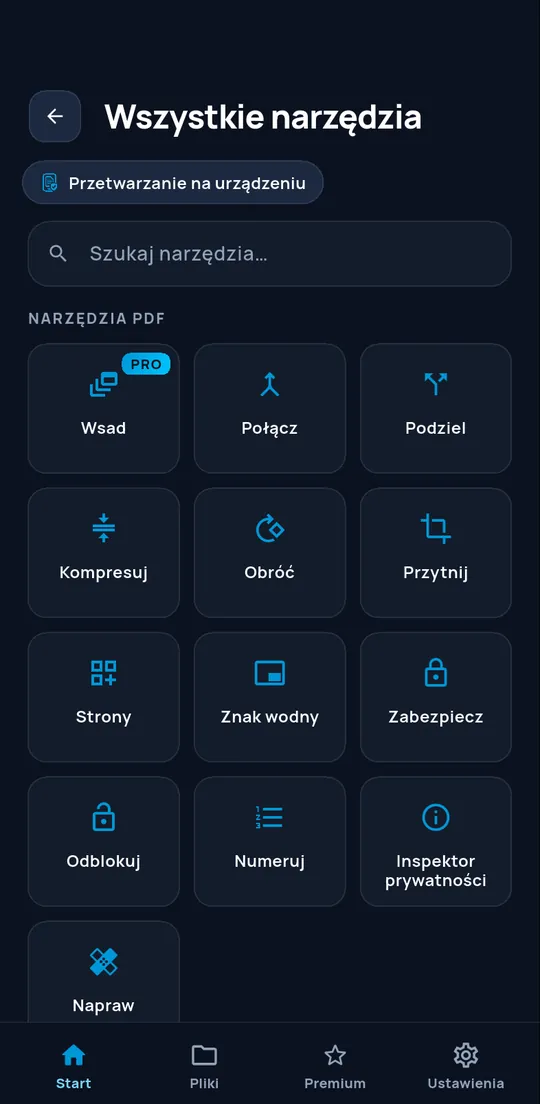 Katalog narzędzi PDF w ConvertAir