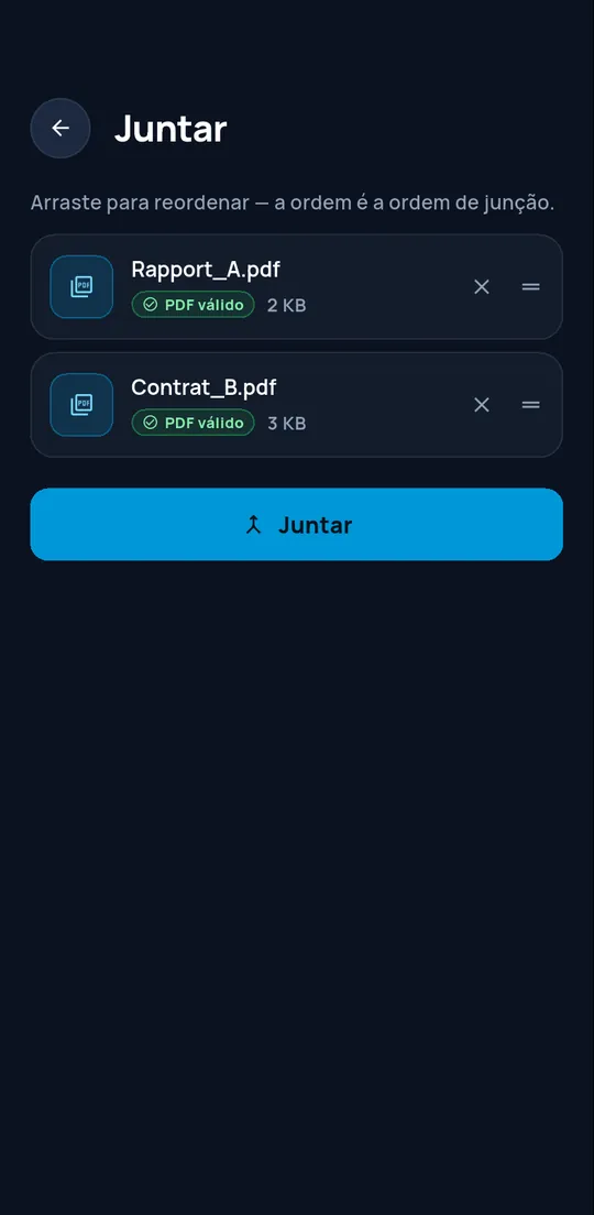 Ecrã Unir com dois PDF verificados