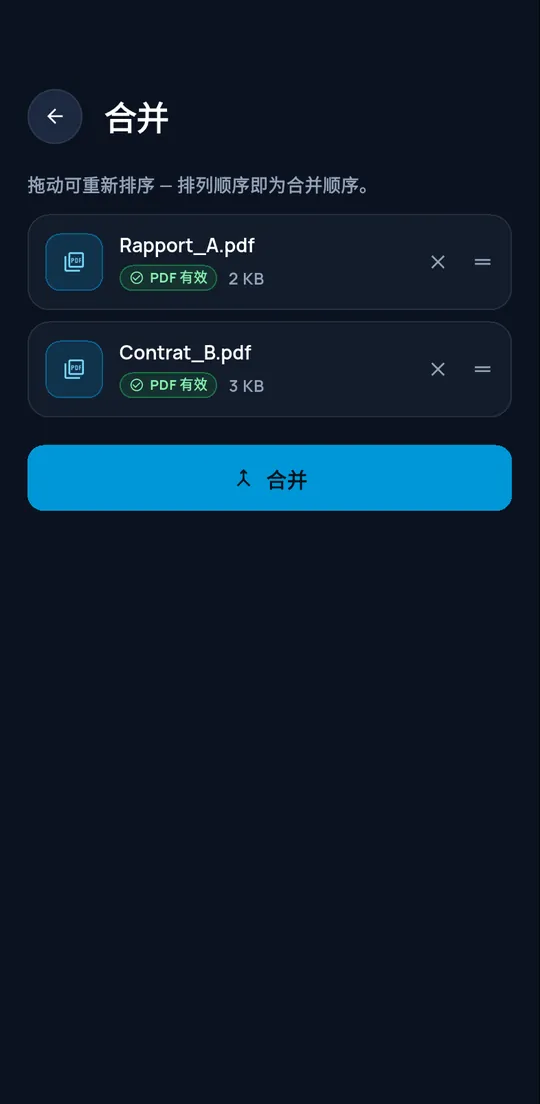 包含两个已验证 PDF 的合并界面