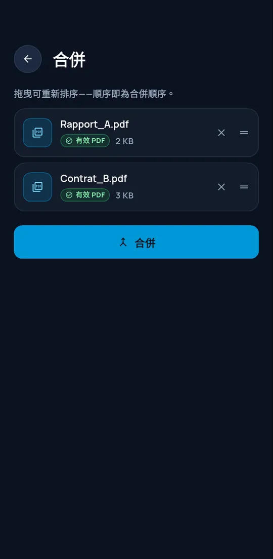包含兩個已驗證 PDF 的合併介面