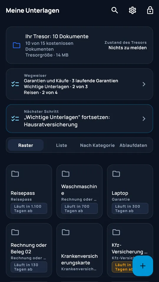DocCipher-Tresor „Familiendokumente“: zehn Dokumente, Abläufe und Fristen