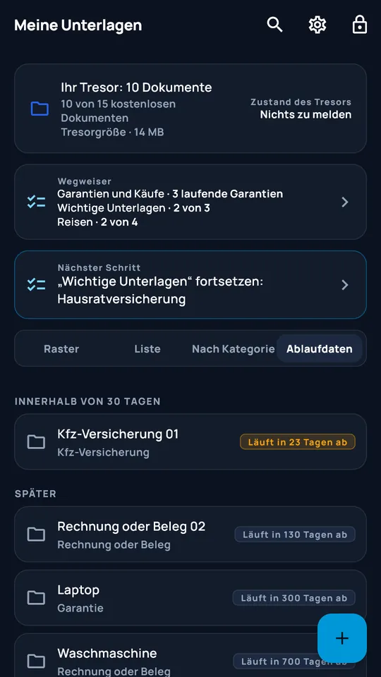 Fristenansicht von DocCipher