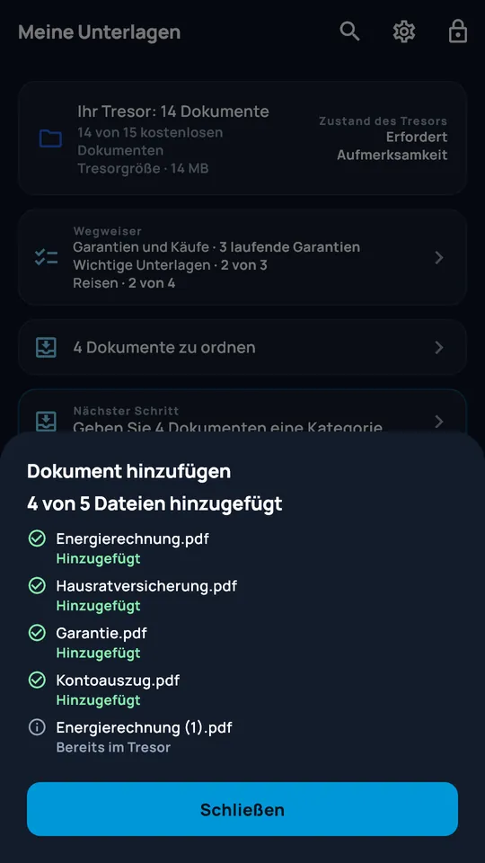 Bilanz des Imports mehrerer Dateien