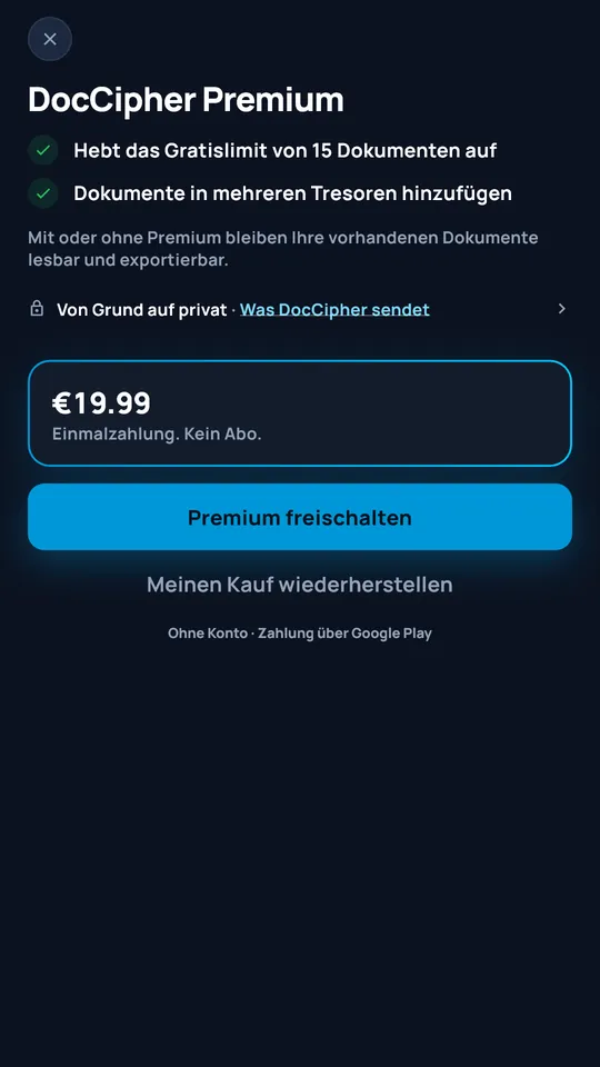 DocCipher-Premiumangebot für 19,99 €