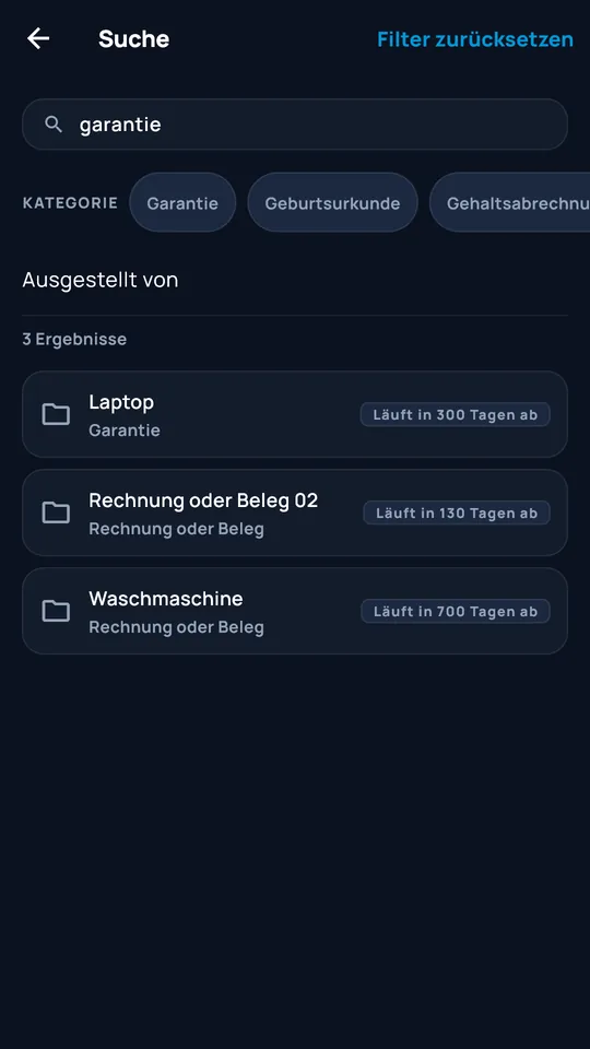 Gefilterte Suche in DocCipher