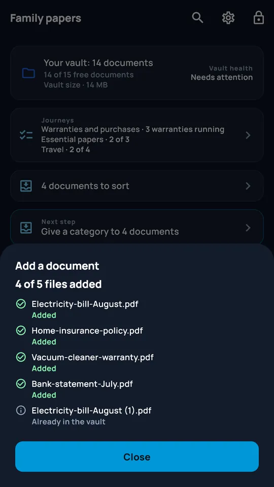 Summary after importing several files