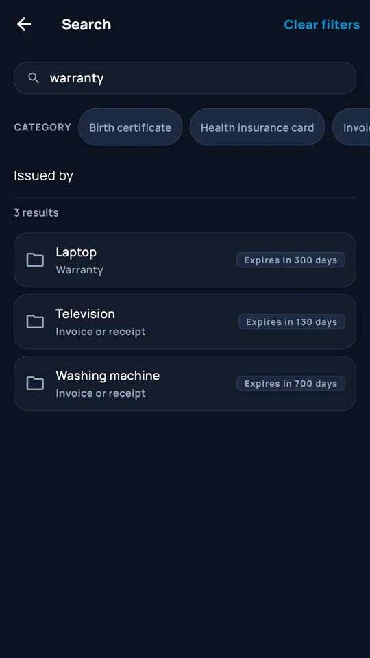 Filtered search in DocCipher