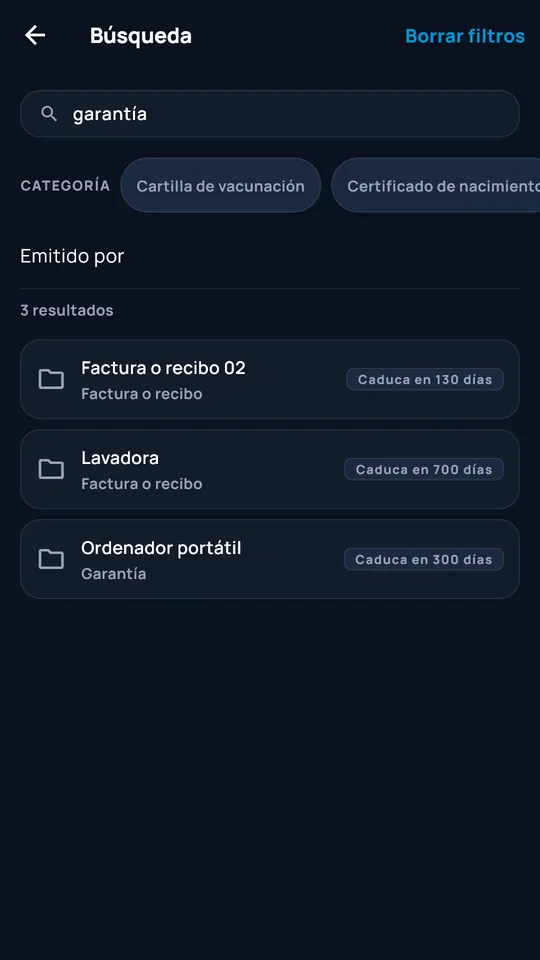 Búsqueda filtrada en DocCipher
