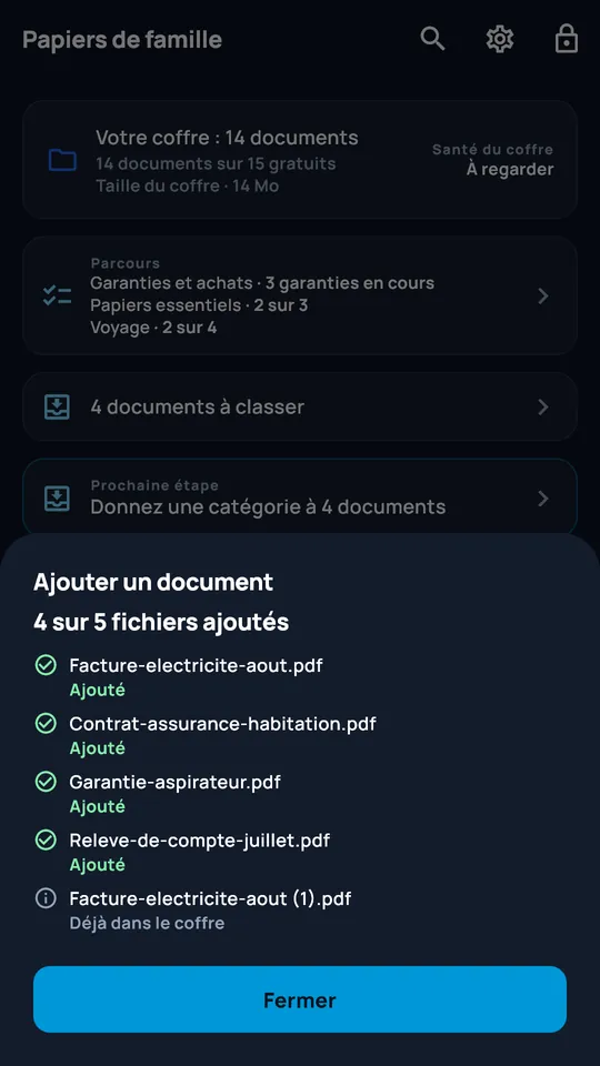 Bilan d'import de plusieurs fichiers