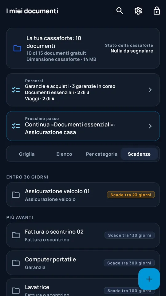 Vista Scadenze di DocCipher