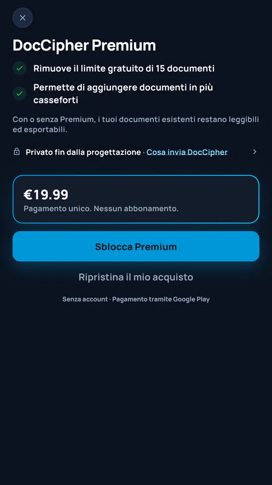 Offerta DocCipher Premium a 19,99 €
