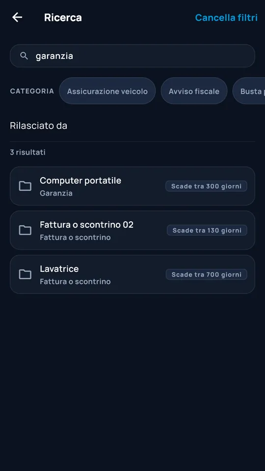 Ricerca filtrata in DocCipher