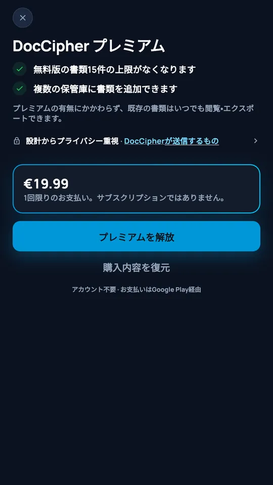 19,99 €のDocCipher Premiumプラン