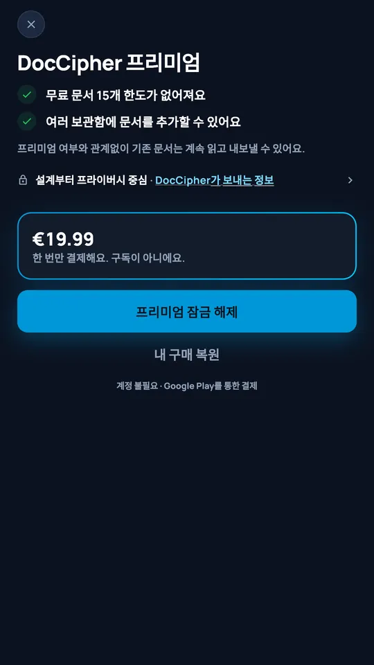 19,99 € DocCipher Premium 상품