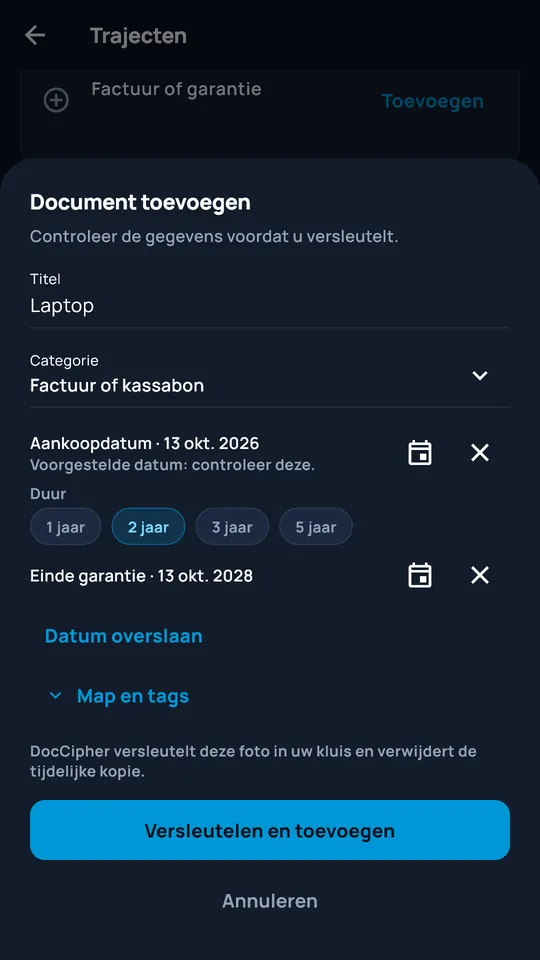 Een gefotografeerd document toevoegen in DocCipher