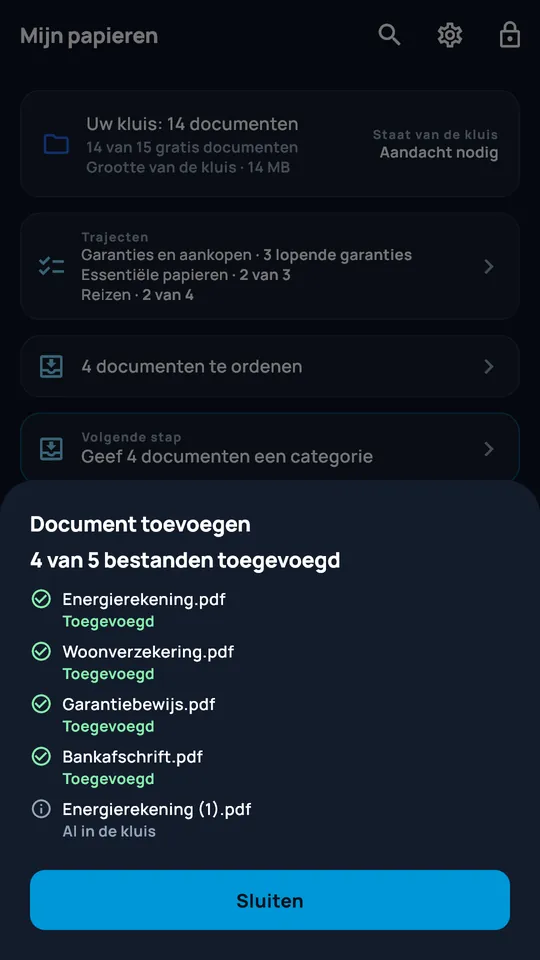Importoverzicht van meerdere bestanden