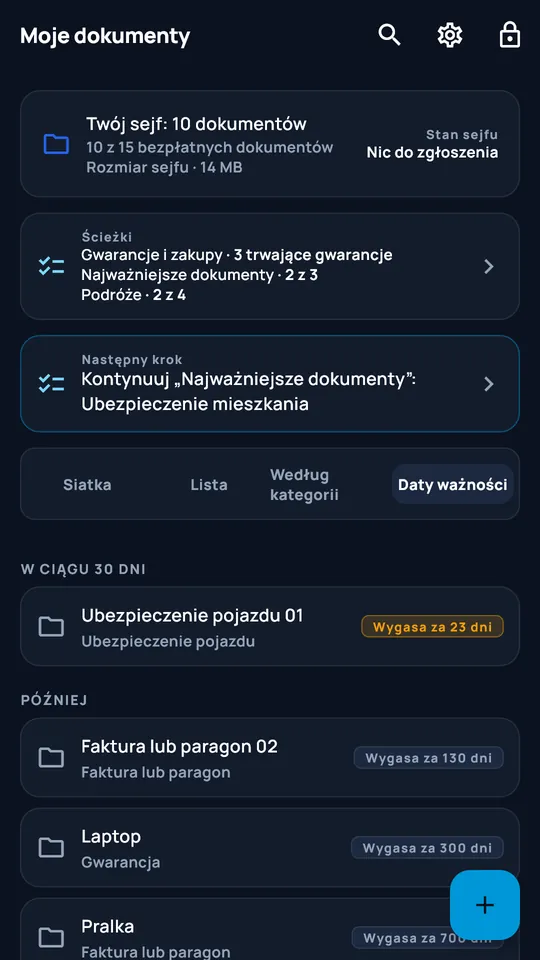 Widok terminów w DocCipher
