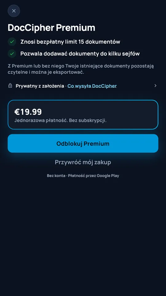 Oferta DocCipher Premium za 19,99 €