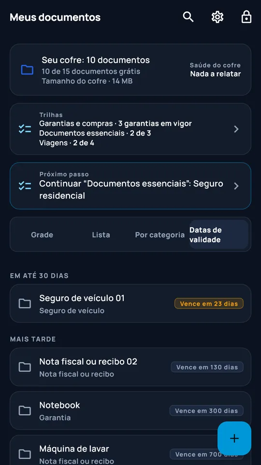 Vista Prazos do DocCipher