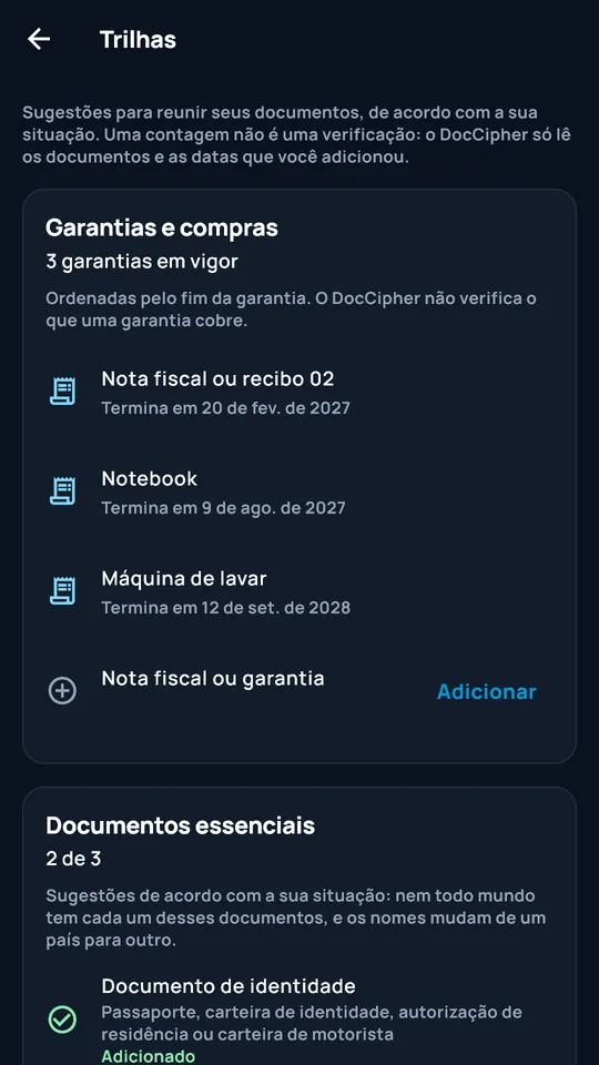 Percursos DocCipher: garantias e documentos essenciais