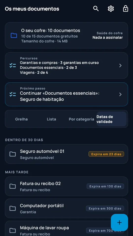 Vista Prazos do DocCipher