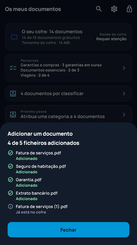 Resumo da importação de vários ficheiros