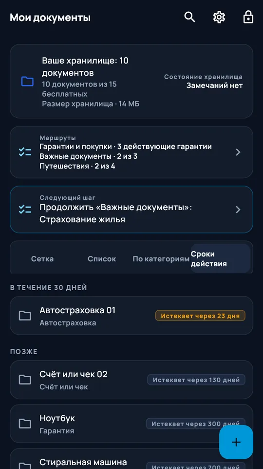 Раздел «Сроки действия» в DocCipher