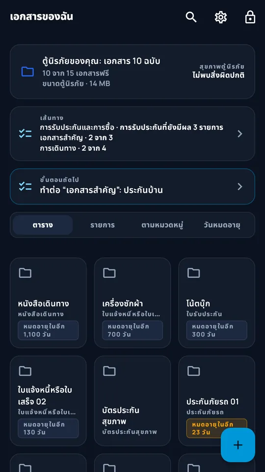 ตู้นิรภัย DocCipher "เอกสารครอบครัว": เอกสารสิบรายการ ขั้นตอนแนะนำ และกำหนดหมดอายุ
