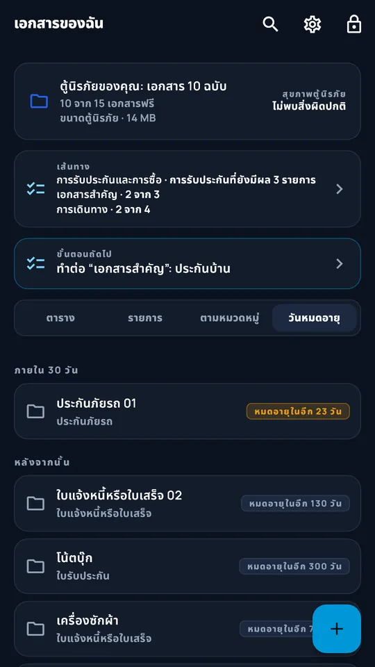 มุมมองกำหนดหมดอายุของ DocCipher