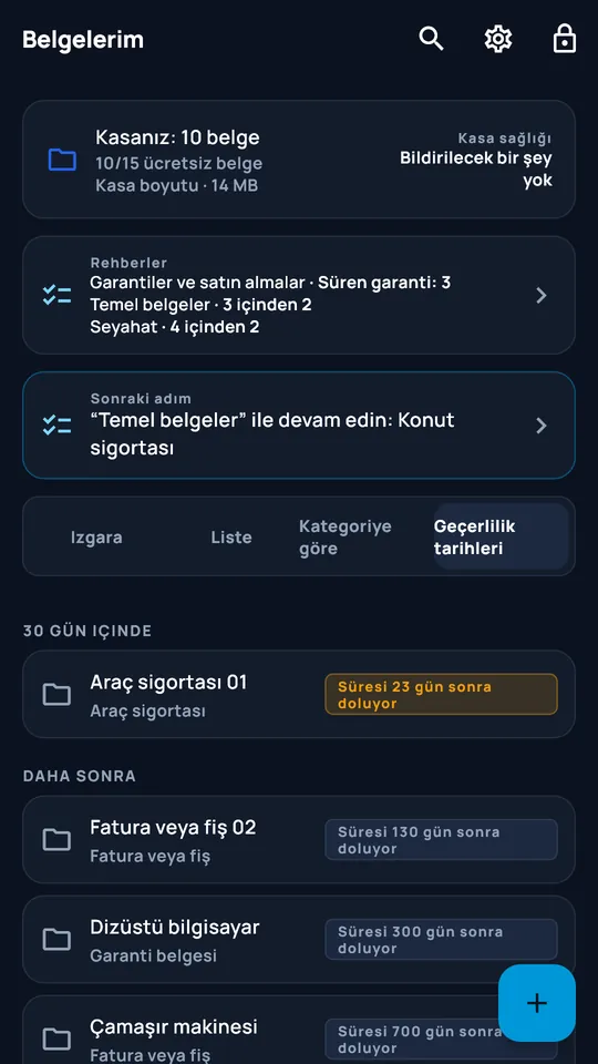 DocCipher Son Tarihler görünümü