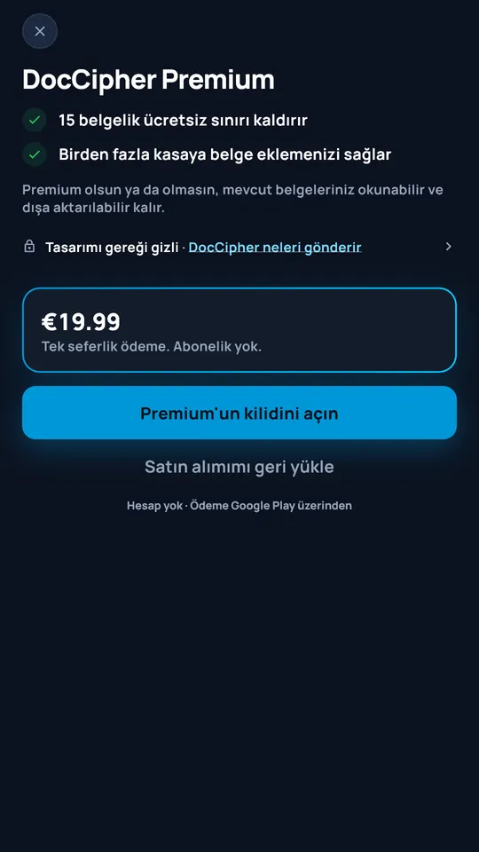 19,99 € tutarındaki DocCipher Premium teklifi