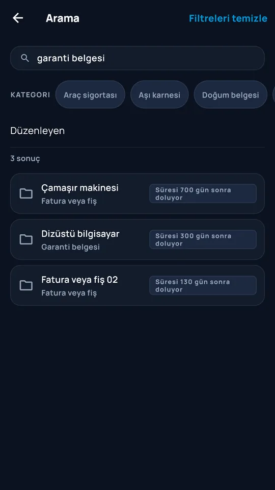 DocCipher'da filtrelenmiş arama