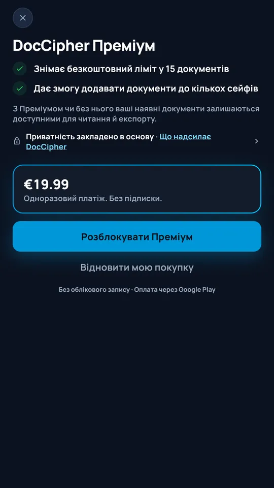 Пропозиція DocCipher Premium за 19,99 €