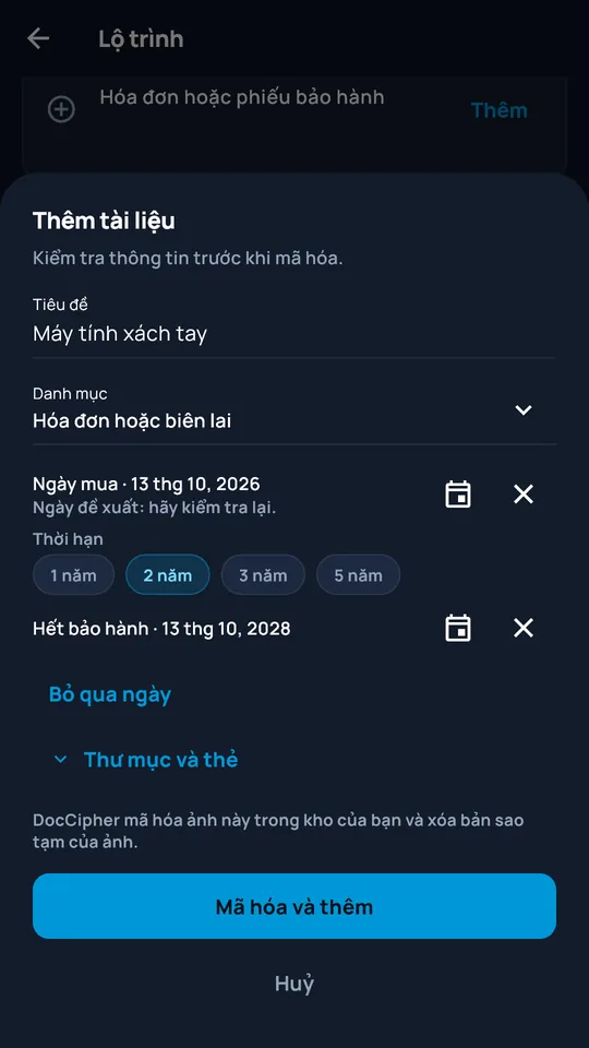 Thêm tài liệu đã chụp vào DocCipher