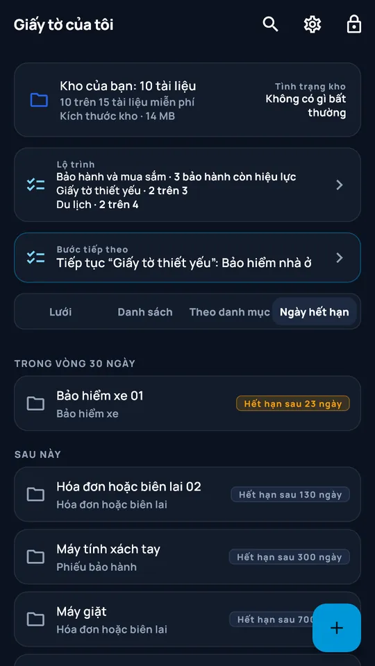Chế độ xem Hạn dùng của DocCipher