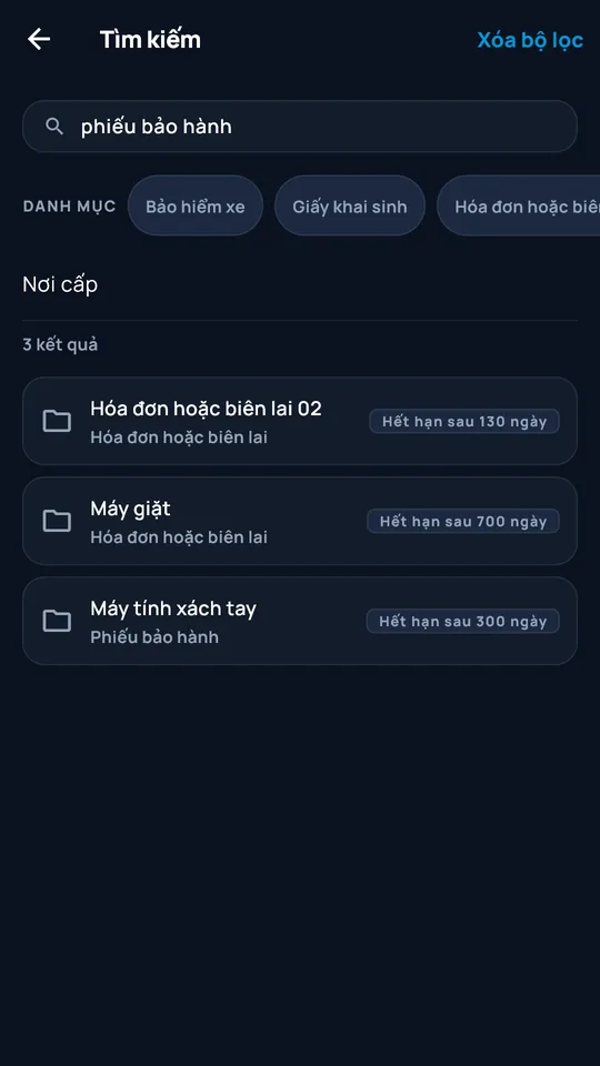 Tìm kiếm có bộ lọc trong DocCipher